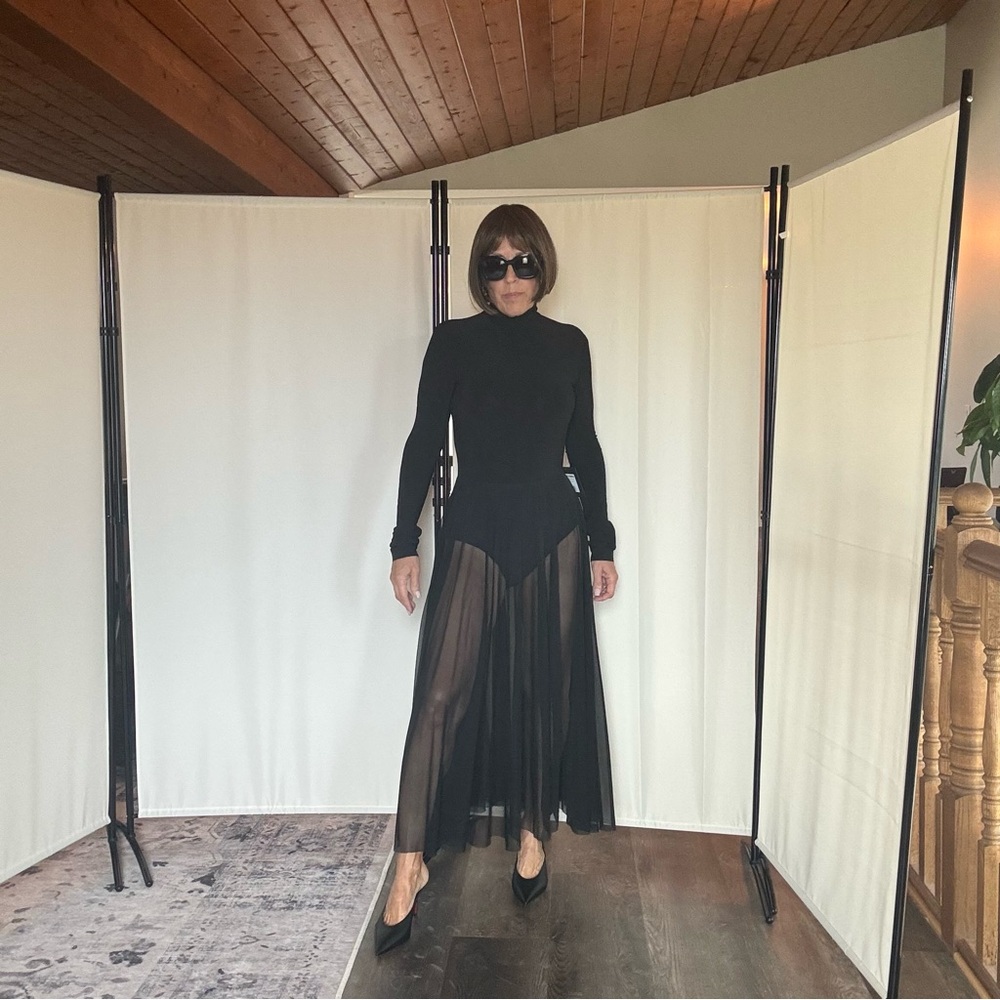 Black Sheer Norma Kamala Maxi dress with built in Bodysuit - Picture 4 of 14